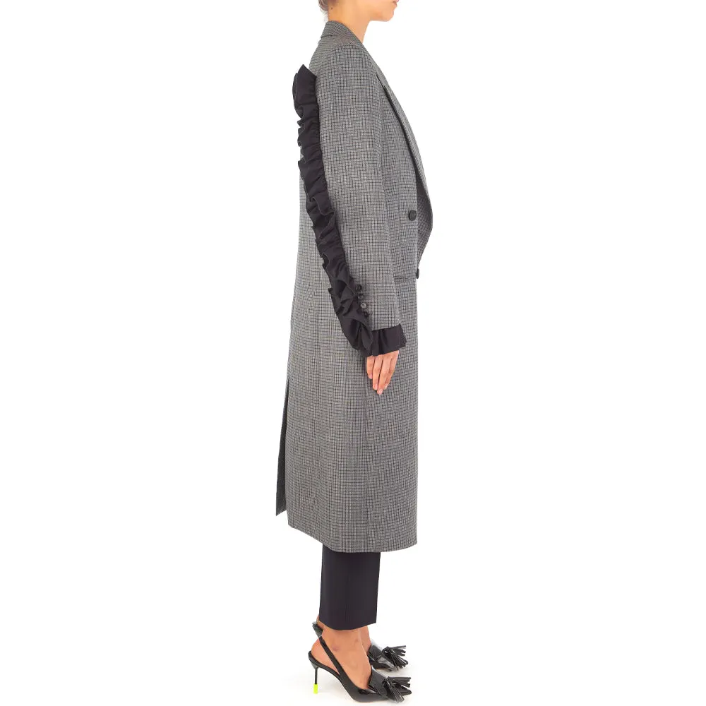 Women's Microcheck Wool Coat Grey